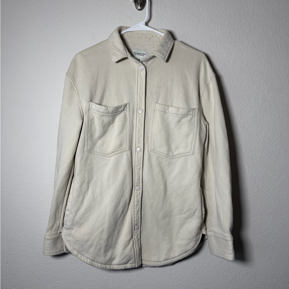 Abercrombie & Fitch Men's Off-White Button Down Shirt Shacket Fleece